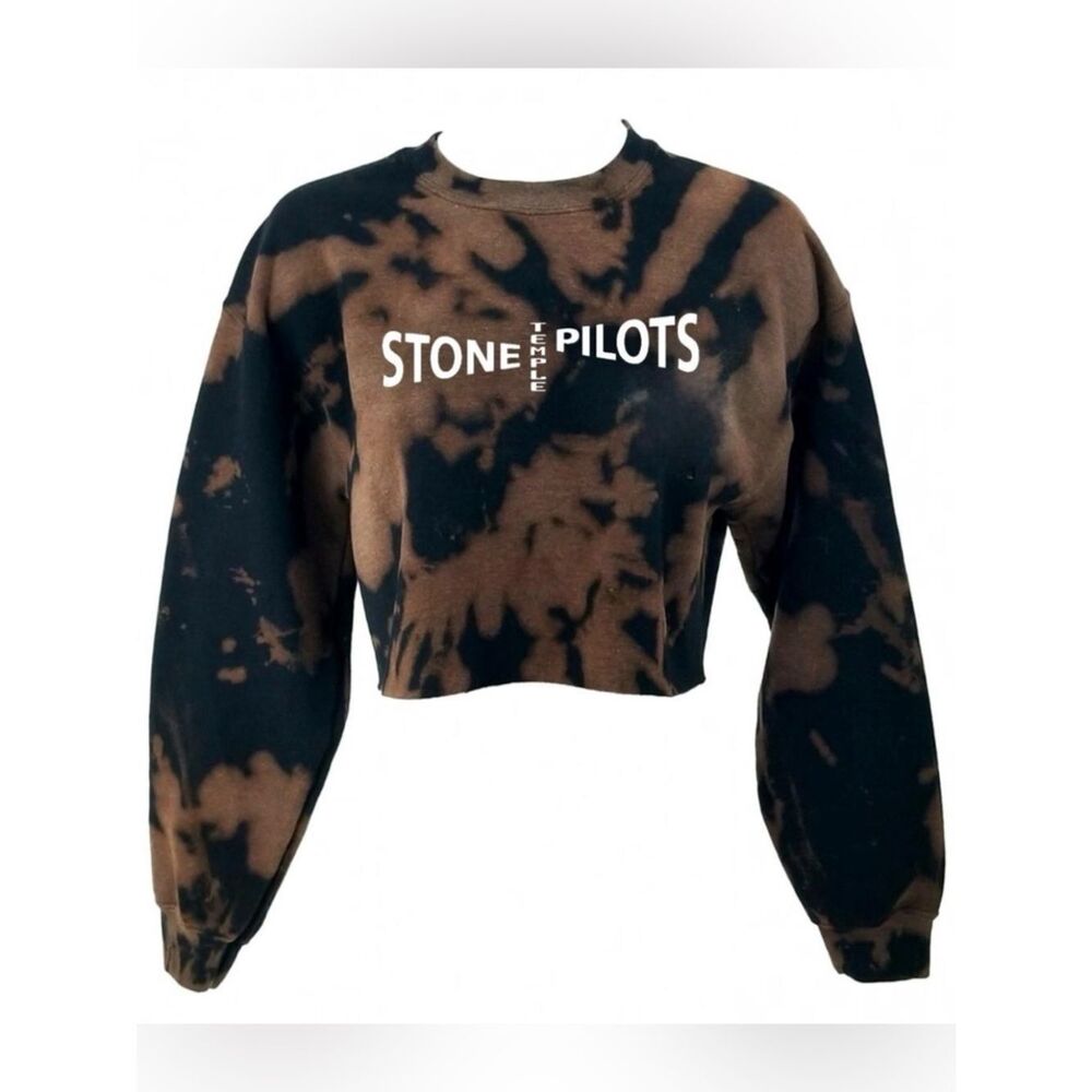 STONE TEMPLE PILOTS 90s Rock Band Acid Wash Cropped Crop Top Crewneck Sweatshirt